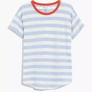 Whisper Cotton Rib-Crewneck Ringer Tee in Bastian Stripe - XXS